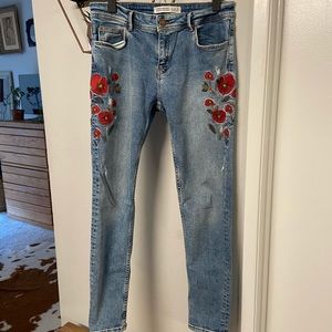 Zara Flower Embroidered Light Wash Denim